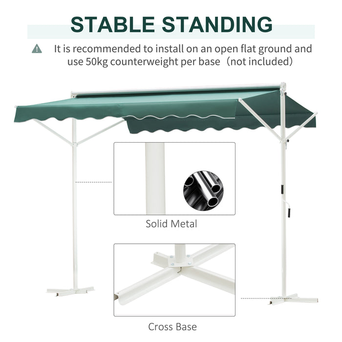 Adjustable Free-Standing Manual Awning - 2-Side Garden Canopy Shelter, 300 x 300 cm, Green/White - Ideal for Outdoor Entertainment & Sun Protection