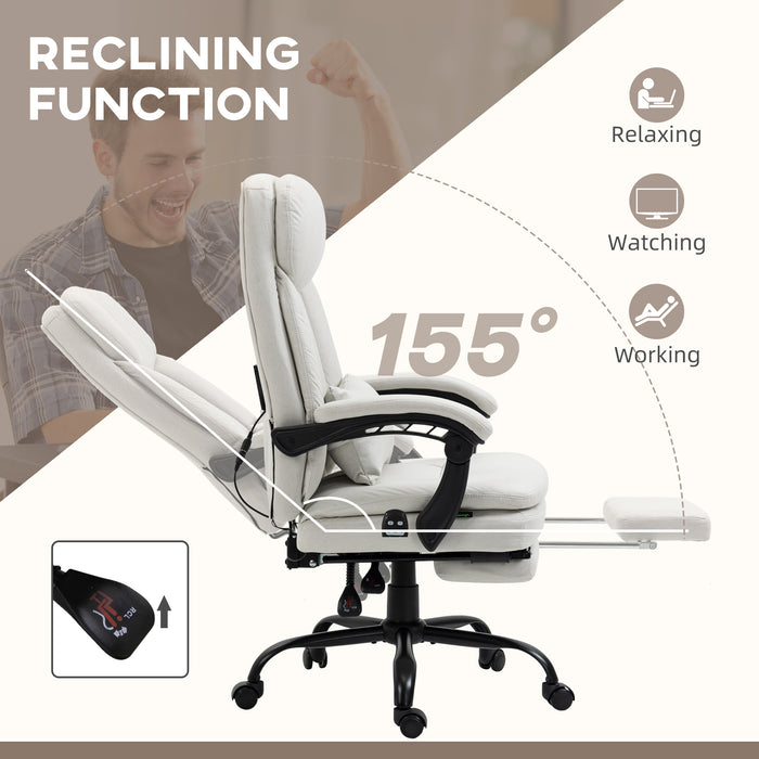Ergonomic Heated Massage Office Chair with Footrest - Microfiber Reclining Computer Chair with Lumbar Support, Adjustable Armrests, Cream White - Comfort for Long Working Hours
