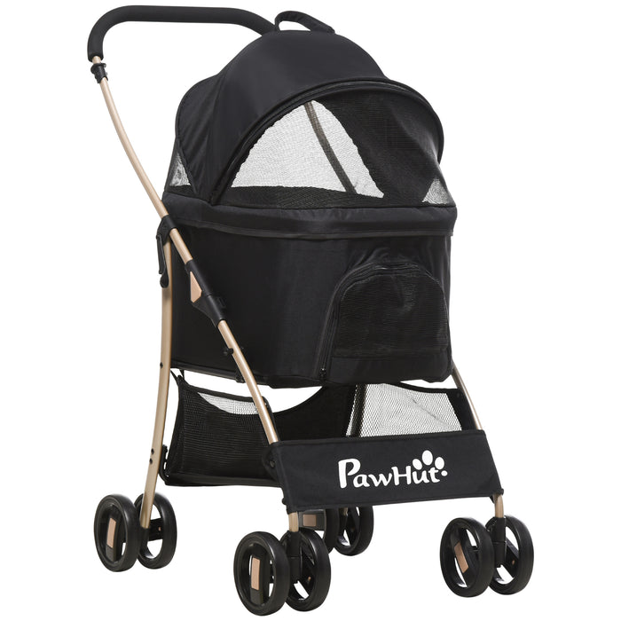 3-in-1 Detachable Pet Stroller - Foldable Dog & Cat Travel Carriage with Universal Wheel Brake, Canopy, Basket & Storage - Ideal for Pet Owners On-the-Go