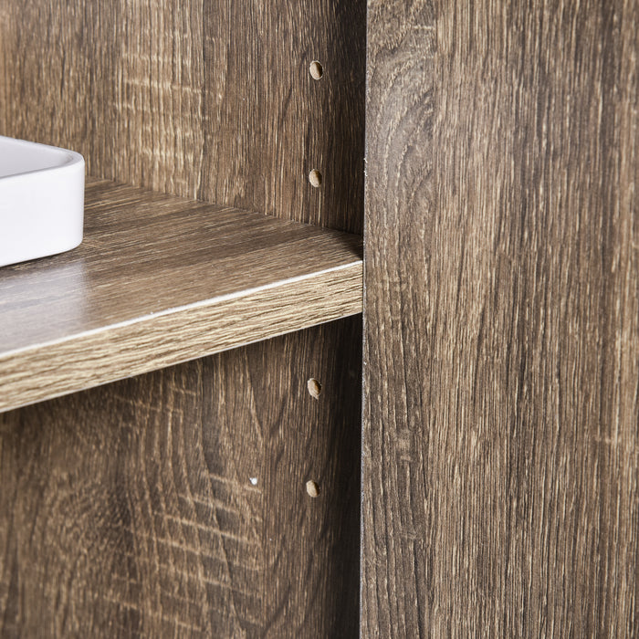 Utility Trolley Microwave Cart with Wheels - Ample Storage Sideboard, 2-Door Cabinet, and Bookshelf, 97x60.4x40.3 cm in Grey - Ideal for Kitchen Organization and Space Saving