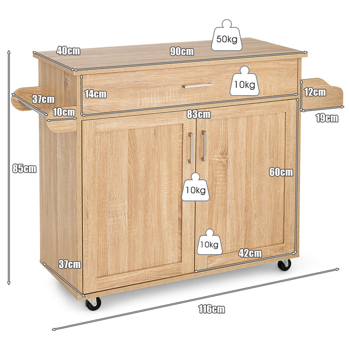 Kitchen Island on Wheels - Adjustable Shelf and Spacious Drawer for Additional Storage - Ideal for Expanding Kitchen Space and Organization