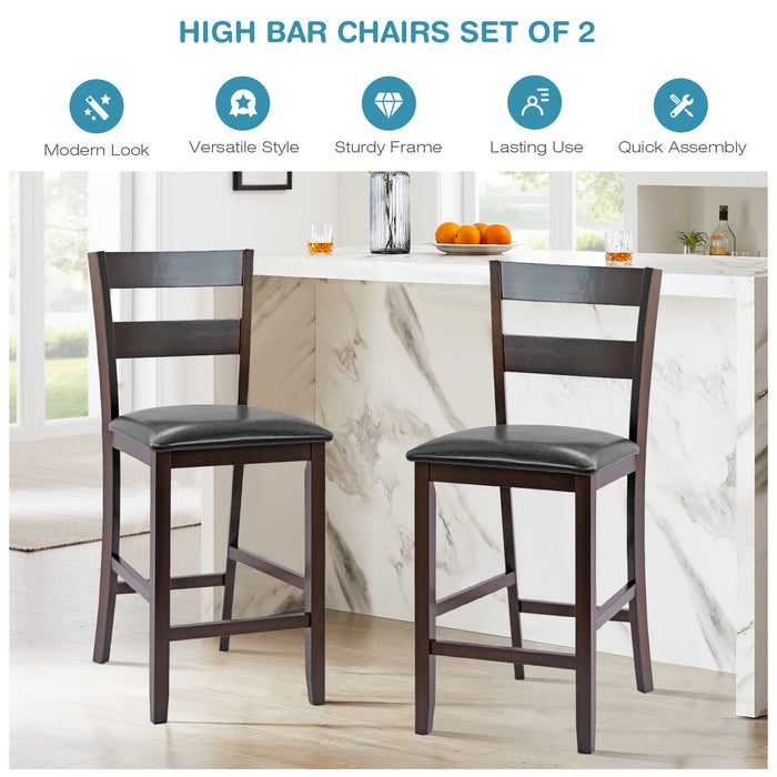 Bar Stools Set of 2 - 63.5 cm Counter Height Upholstered Bar Stools with Soft Padded Seat - Ideal for Kitchen, Pub, and Dining Areas