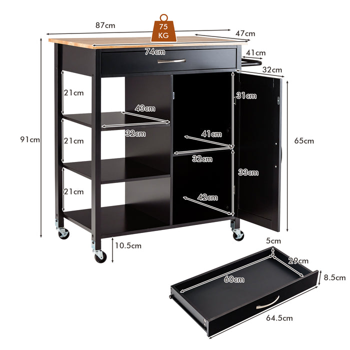 Kitchen Island Movable Model - 3-Tier Open Shelf in Brown - Ideal for Organising Kitchen Items and Saving Space