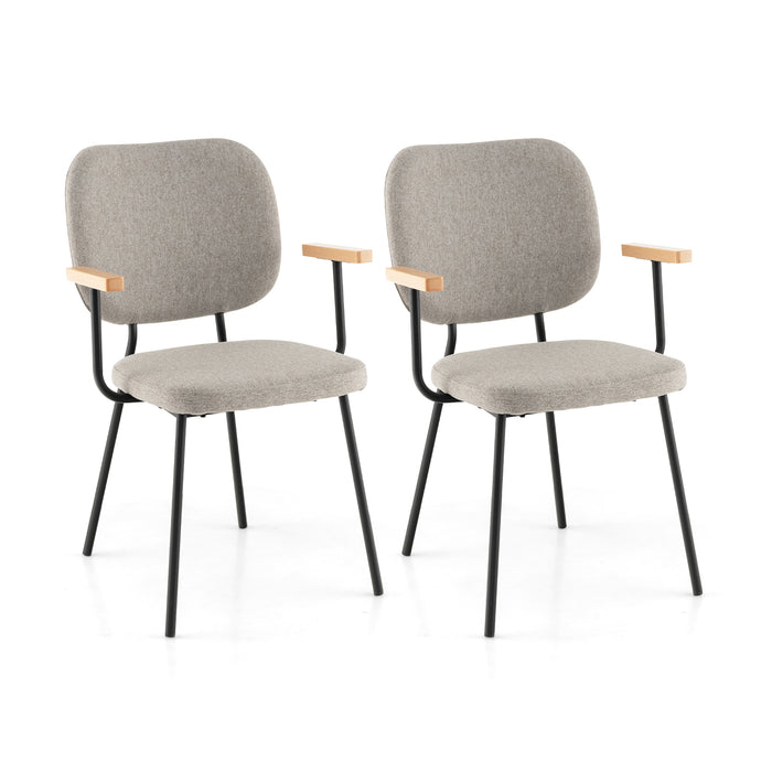 Set of 2 - Linen Fabric Upholstered Dining Chairs with Curved Backrest in Orange - Ideal Comfort for Family Meals