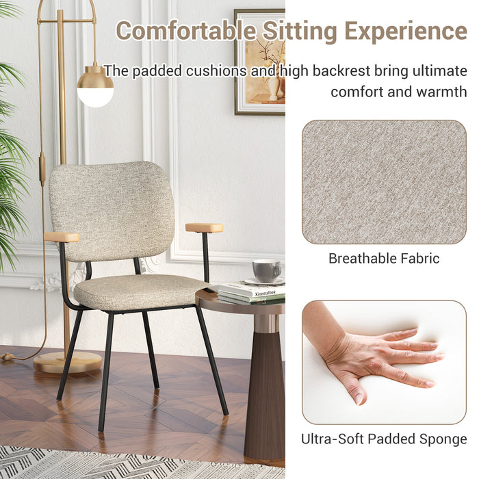 Set of 2 - Linen Fabric Upholstered Dining Chairs with Curved Backrest in Orange - Ideal Comfort for Family Meals