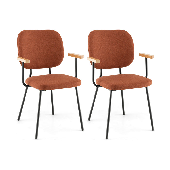 Set of 2 - Linen Fabric Upholstered Dining Chairs with Curved Backrest in Orange - Ideal Comfort for Family Meals