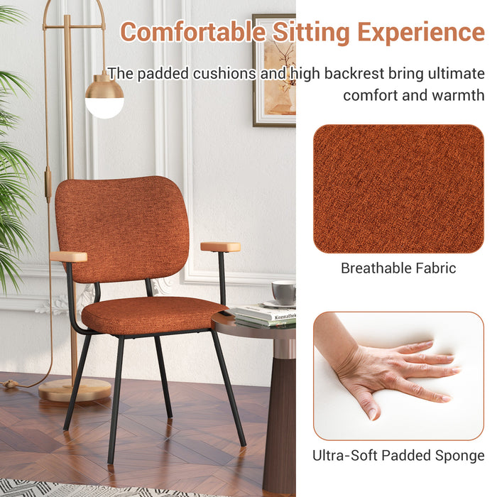 Set of 2 - Linen Fabric Upholstered Dining Chairs with Curved Backrest in Orange - Ideal Comfort for Family Meals