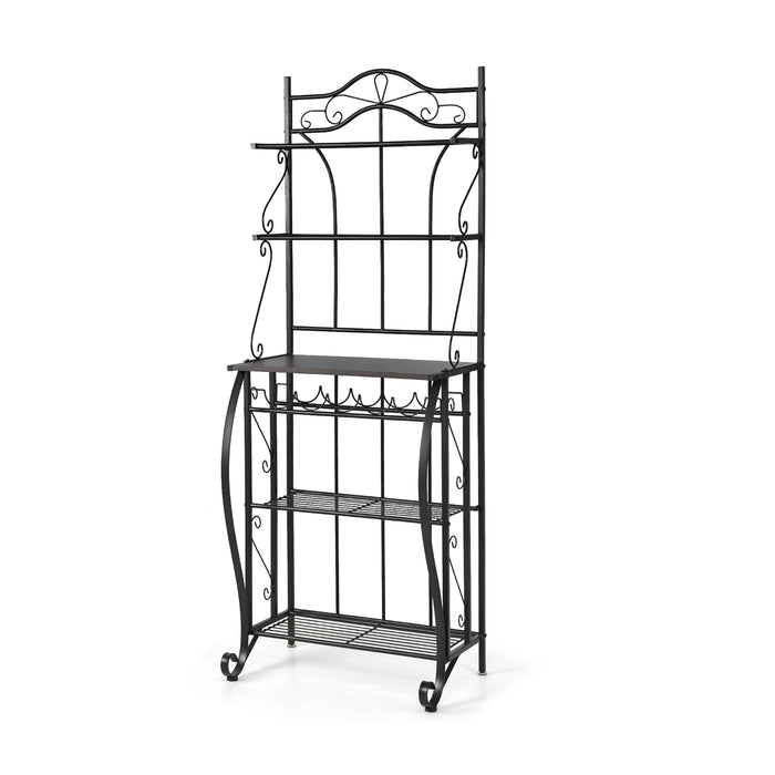 Freestanding 5-Tier Baker's Rack - Integrated Wine Storage and Adjustable Foot Pads for Stability - Perfect for Kitchens and Bakeries