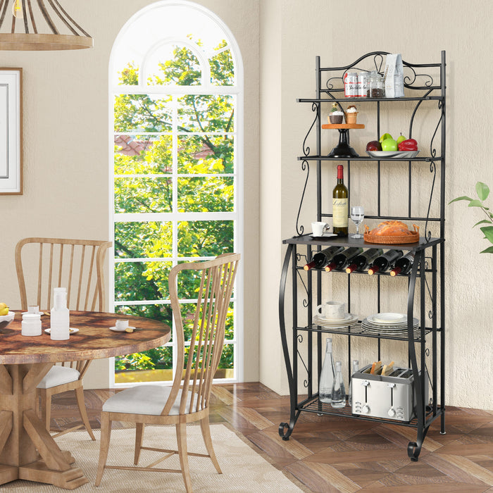 Freestanding 5-Tier Baker's Rack - Integrated Wine Storage and Adjustable Foot Pads for Stability - Perfect for Kitchens and Bakeries