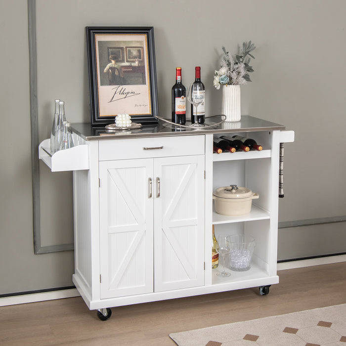 Kitchen Island Cart, Model #345 - Drawers, Wine Rack, Adjustable Shelving in Classic White - Perfect for Homeowners Seeking Additional Kitchen Storage