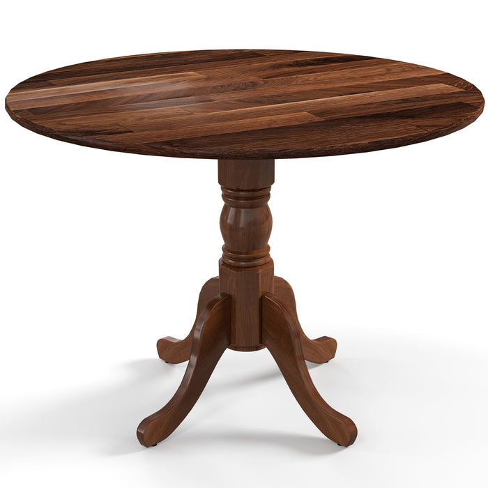 Walnut-Finish Wooden Dining Table - Round Tabletop Design and Curved Trestle Legs Feature - Perfect for Elegant Dining Rooms and Premium Homespaces