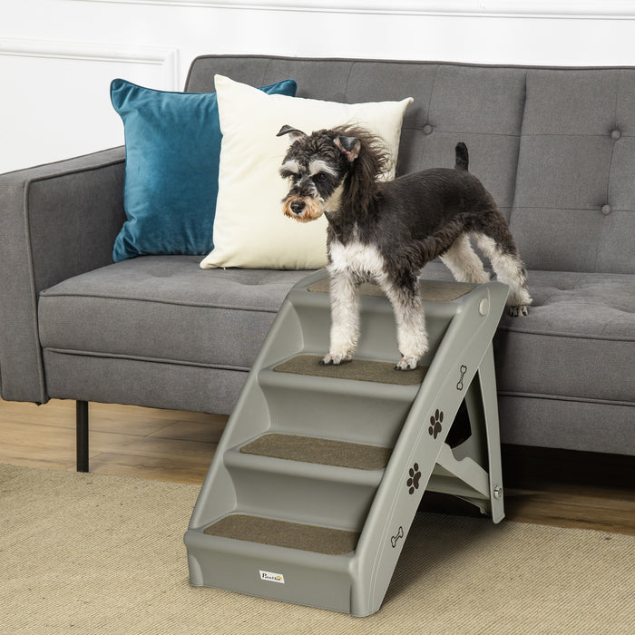 4-Step Foldable Pet Stairs for Cats & Small Dogs - With Non-slip Mats for Safe Climbing, 62x38x49.5cm - Ideal for Senior Pets, Access to High Beds & Sofas, Grey