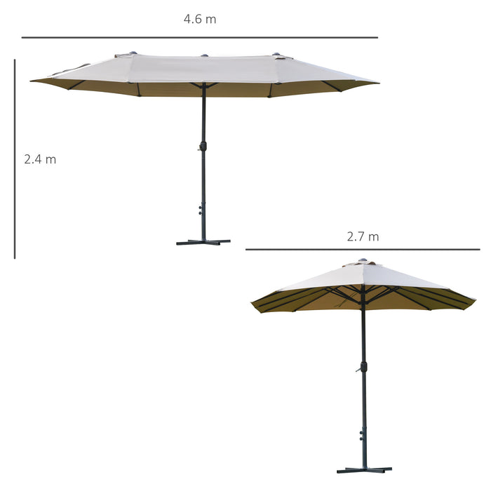 Double-Sided 4.6m Garden Parasol - UV-Protective Patio Sun Umbrella with Sturdy Cross Base - Ideal Shade Canopy for Outdoor Leisure, Khaki