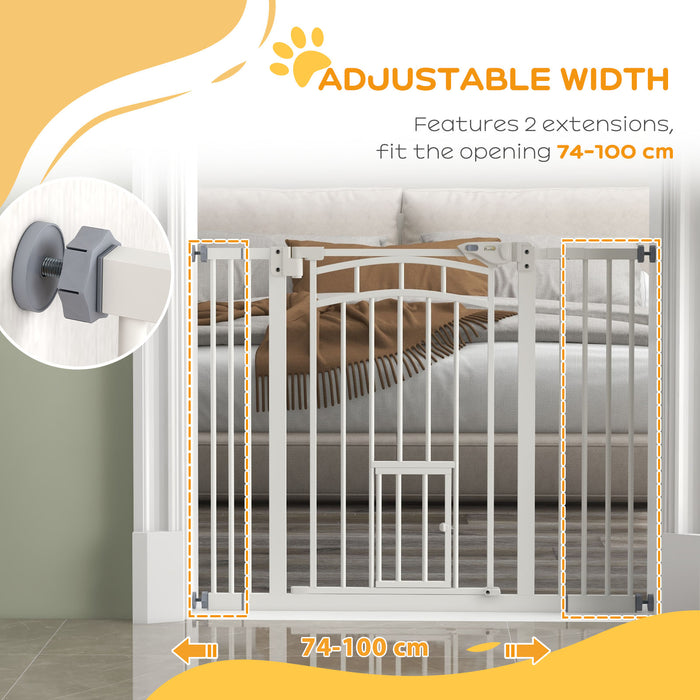 Pressure Fit Stair Dog Gate with Cat Pass-Through - Auto-Close & Double Locking System for Openings 74-100cm - Ideal for Pet Segmentation in Homes