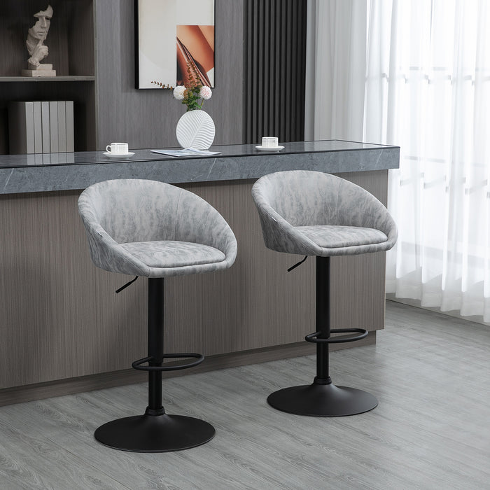 Adjustable Swivel Bar Stools with PU Leather - Set of 2, Armrests, Footrest, and Back Support for Kitchen Counter - Comfortable Light Grey Seating for Breakfast Area