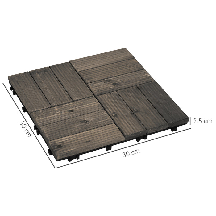 27-Piece Wooden Interlocking Deck Tiles - Outdoor Patio, Balcony, Terrace, Hot Tub Flooring, 30x30 cm, Charcoal Grey - Easy Installation & Weather Resistant Patio Upgrade