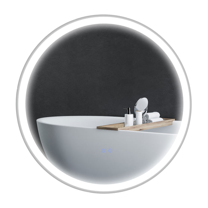 LED Illuminated Round Bathroom Mirror - Aluminium Frame, 3 Color Temperature Settings, Built-In Defogger - Ideal for Cosmetics & Shaving, 60cm Diameter
