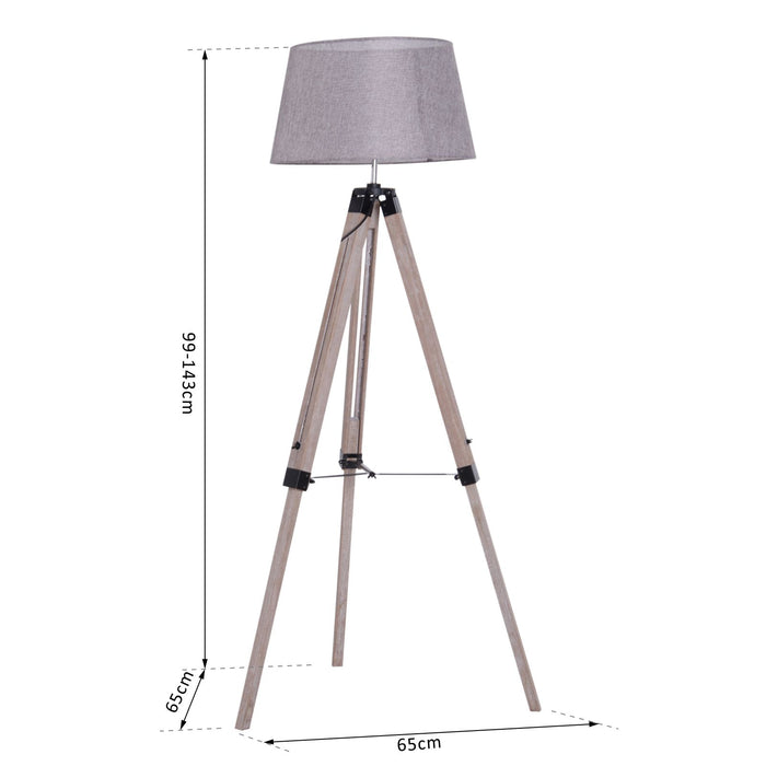 Adjustable Wooden Tripod Floor Lamp - Free Standing Bedside Lighting with E27 Bulb Compatibility - Ideal for Cozy Reading and Room Ambiance
