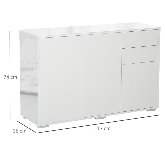 High Gloss Sideboard Cabinet - Contemporary Push-Open Design with Dual Drawers - Stylish Storage Solution for Living Room and Bedroom