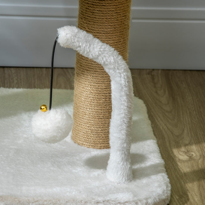 Small Cat Tree with Sisal Scratching Post - 42cm Indoor Climbing Tower with Kitten Bed and Playful Toy Balls, White - Perfect for Scratching, Playing, and Relaxing