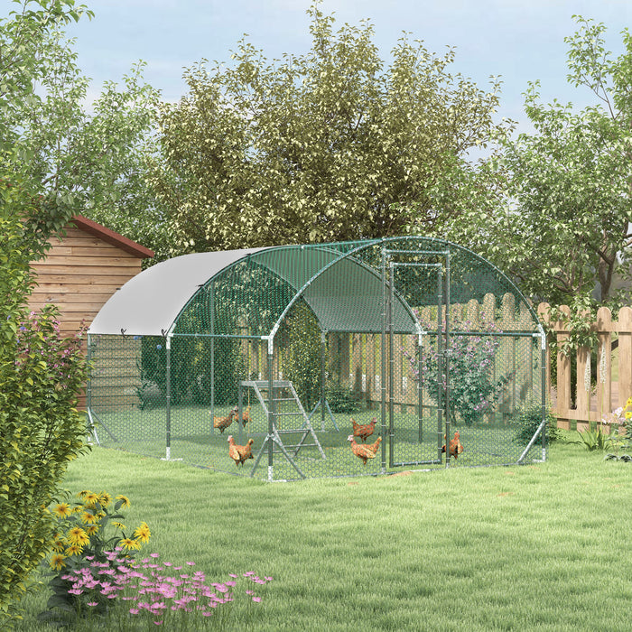 Outdoor Walk-In Chicken Run with Activity Shelf and Weatherproof Cover - Spacious 2.8 x 3.8 x 2m Poultry Enclosure - Ideal for Hen Safety and Exercise