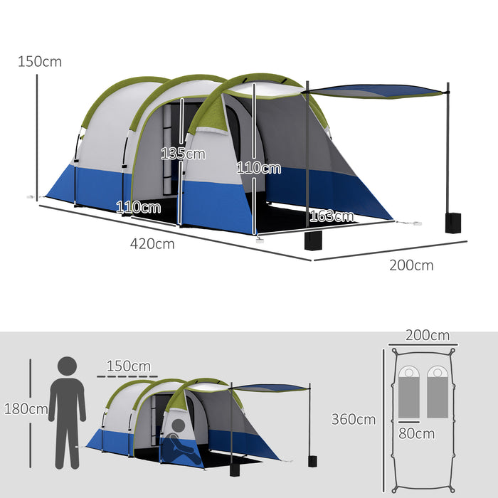 Large Tunnel Camping Tent with Separate Bedroom & Living Space - 2000mm Waterproof and Portable Design for 2-3 People, Includes Carry Bag - Ideal for Family Camping and Outdoor Adventures