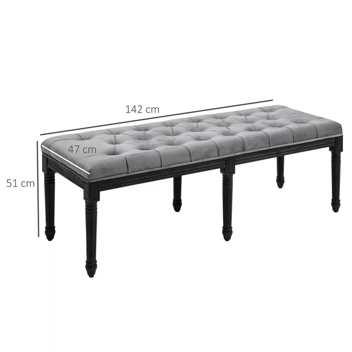 Velvet Upholstered Tufted Bench - Comfy Fabric Bed End, Accent Lounge & Window Seat - Ideal for Living Room, Bedroom, Hallway in Elegant Grey