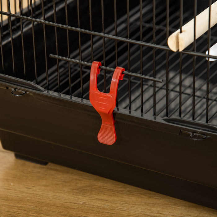 Aviary Home for Small Birds - Budgie, Finch, and Canary Cage with Perches, Toys, and Slide-Out Tray - Portable Design with Carrying Handle, 46x36x100cm, Elegant Black