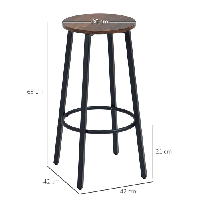 Set of 2 Industrial Bar Chairs with Steel Legs - Rustic Brown Stools with Round Footrest for Dining & Kitchen - Perfect for Home Bar and Entertaining Spaces