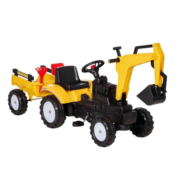 Kids' Pedal-Powered Excavator Ride-On - Durable Toy Digger with Horn & Removable Trailer - Fun Outdoor Play for Children