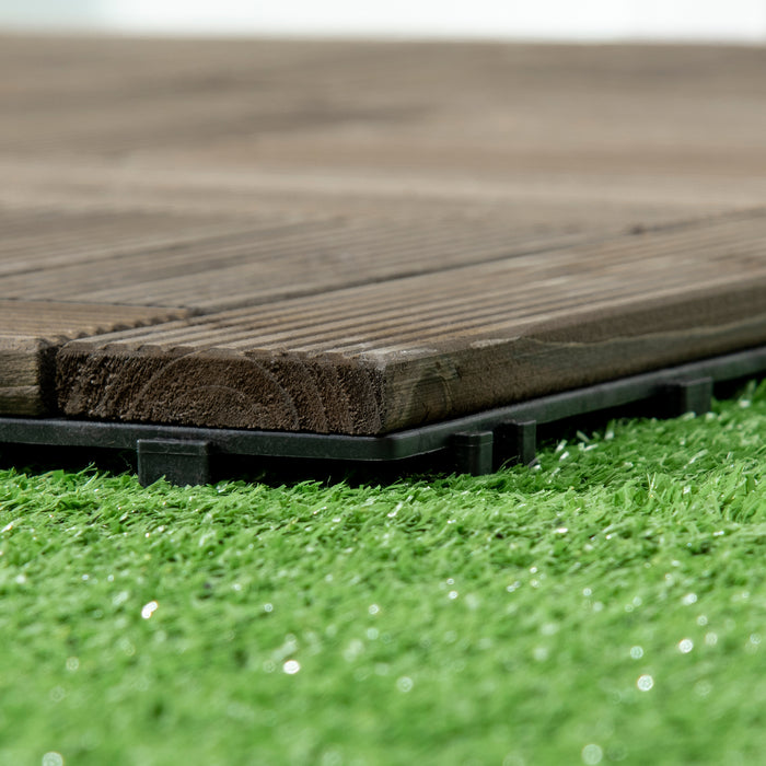 27-Piece Wooden Interlocking Deck Tiles - 30 x 30 cm Weather-Resistant Outdoor Patio & Balcony Flooring, 2.5㎡ Coverage, Charcoal Grey - Ideal for Terrace & Hot Tub Surroundings