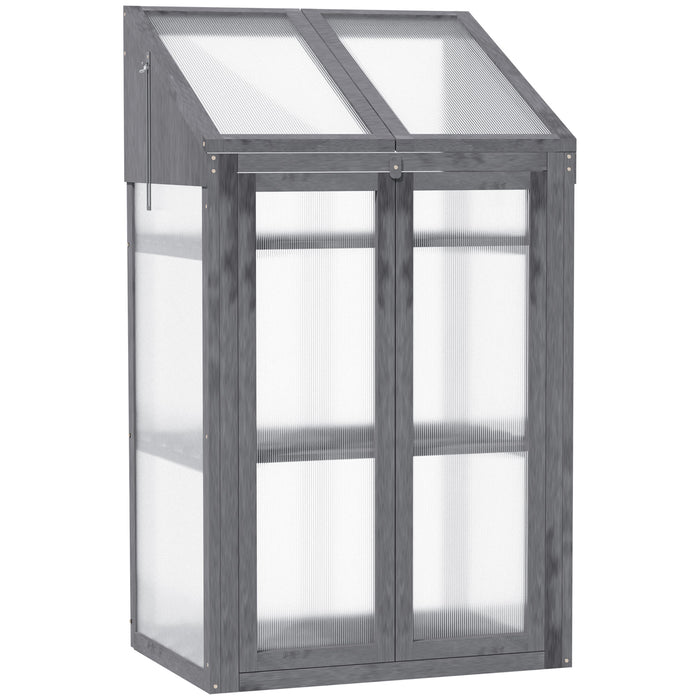 3-Tier Wooden Cold Frame Greenhouse - Polycarbonate Glazed Grow House with Openable Lid, 70x50x120cm, Grey - Ideal for Extending Growing Seasons