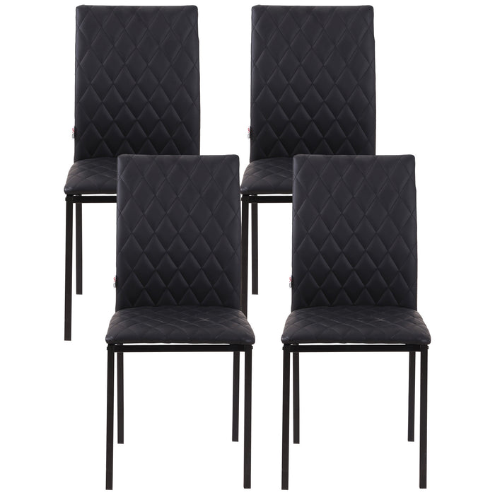 Contemporary Upholstered Faux Leather Dining Chairs - Sleek Metal-Legged Kitchen Seating, Set of 4, Black - Elegant Comfort for Modern Home Dining Spaces