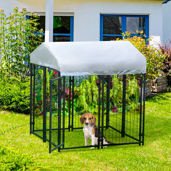 Outdoor Dog Kennel Playpen with UV-Resistant Canopy - Lockable Metal Fence for Pets, 120x120x138cm - Ideal for Small to Medium Dogs' Play & Security