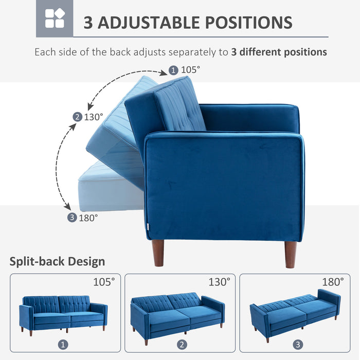 Convertible Sofa Futon with Velvet-Touch - Tufted Compact Loveseat with Adjustable Split Back in Blue - Ideal for Small Spaces & Comfy Casual Seating