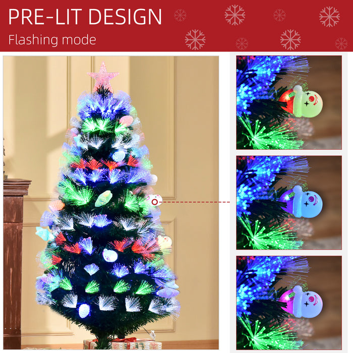 Pre-Lit 5FT Artificial Christmas Tree with Fiber Optic Ornaments - Star-Topped LED Lights for Festive Glow - Ideal Holiday Décor for Home or Office