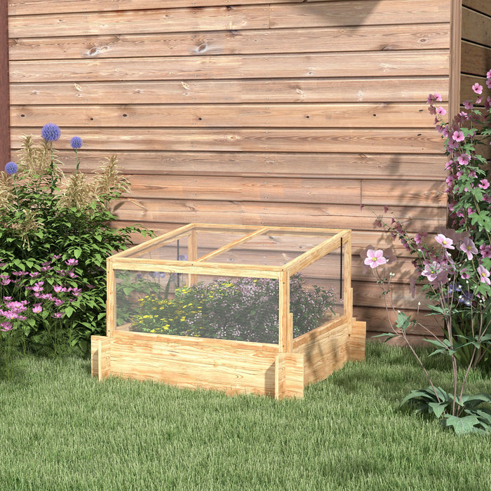Wooden Elevated Garden Bed with Cold Frame Greenhouse - Openable Top Planter Box for Vegetables, Flowers, and Herbs - Perfect for Patio and Backyard Gardening, 98x98x63.5cm