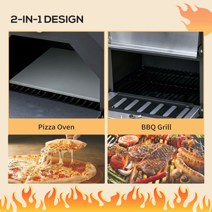 Outdoor Garden Pizza Oven - Charcoal-Fired BBQ Grill with 3-Tier Structure, Thermometer, and Chimney - Perfect for Garden Parties and Gatherings