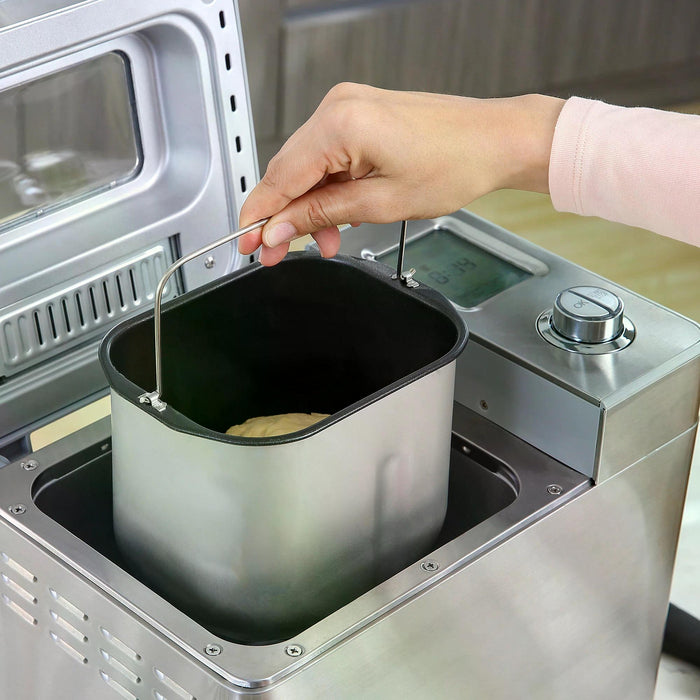 25 in 1 Programmable Bread Machine with 0.9 KG Capacity - Stainless Steel Dough Maker, Auto Fruit Nut Dispenser, Nonstick Pan - Ideal for Baking Custom Loaf Sizes, 550W Power