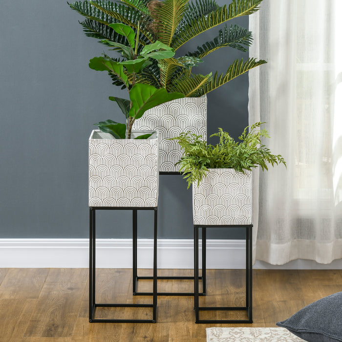 Decorative Square Metal Plant Stand Trio with Legs - Stylish Indoor Planters for Flowers and Greenery - Enhance Living Room and Bedroom Ambience