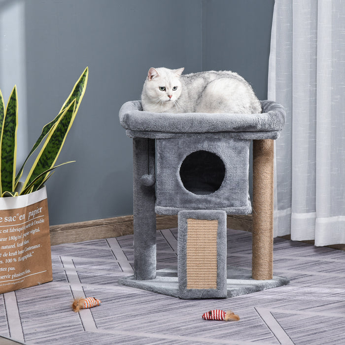 Cat Climbing Tower with Jute Scratching Pad - Indoor Activity Center with Perch, Bed, Condo, and Ball Toy - Ideal for Kittens and Cats for Play and Rest, 40x40x57cm, Grey