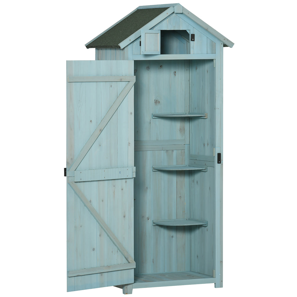 Vertical Utility Garden Shed with 3 Shelves - Durable Wooden Outdoor Tool Storage Cabinet - 77 x 54.2 x 179cm for Home Gardening and Equipment Organizing - Blue