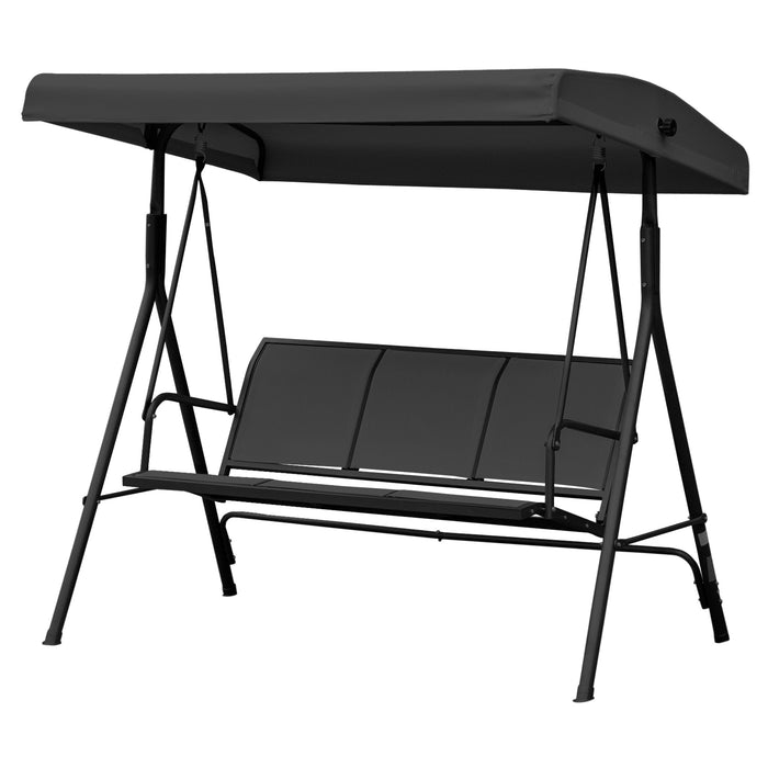 Garden Patio Swing Seat - 3-Person Outdoor Chair with Adjustable Canopy, Black - Perfect Relaxation Spot for Backyard Comfort