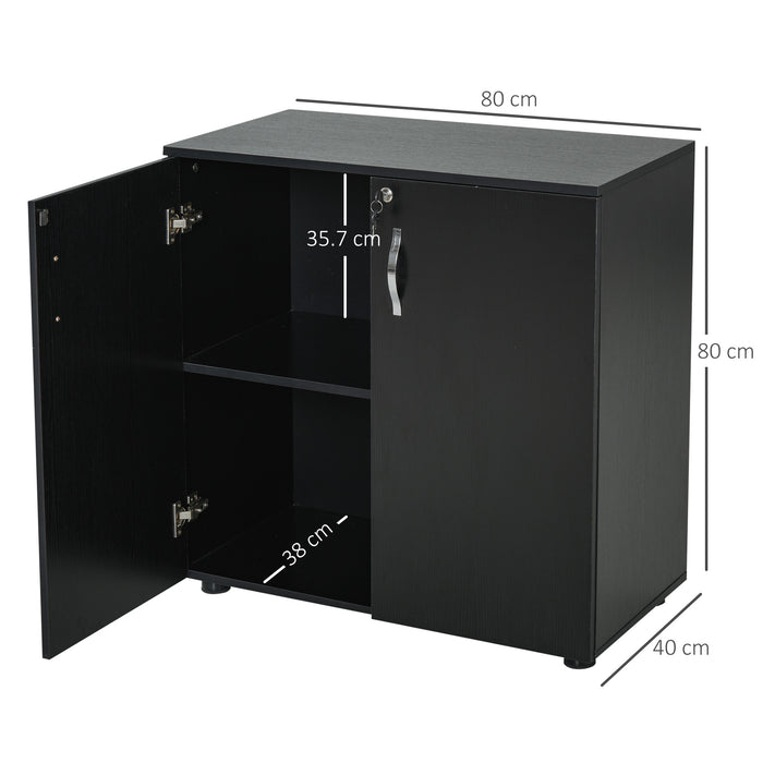 Locking 2-Tier Office Storage Cabinet with Feet - File Organizer with Melamine Coating and Aluminum Handles, Includes 2 Keys - Ideal for Secure Document Storage in a Stylish Black Finish