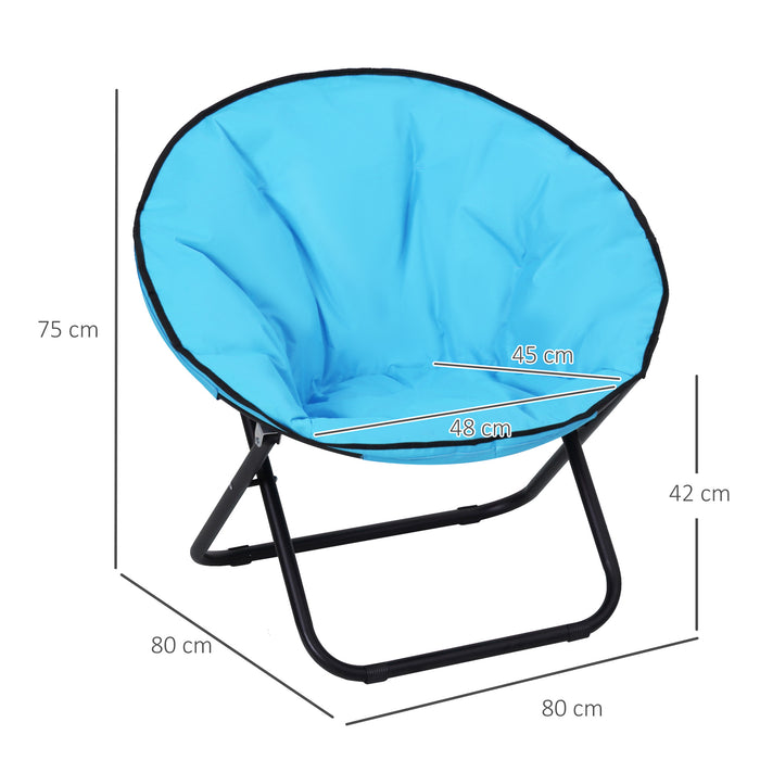 Foldable Padded Saucer Moon Chair - Sturdy Round Garden and Camping Seat, Blue - Ideal for Outdoor Activities and Travel Comfort