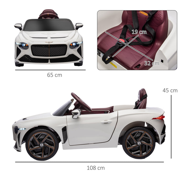 Bentley Bacalar 12V Electric Ride-On Car - Kids' Motorized Vehicle with Portable Battery and Remote Control - Elegant White Toy Car for Children 3-5 Years Old