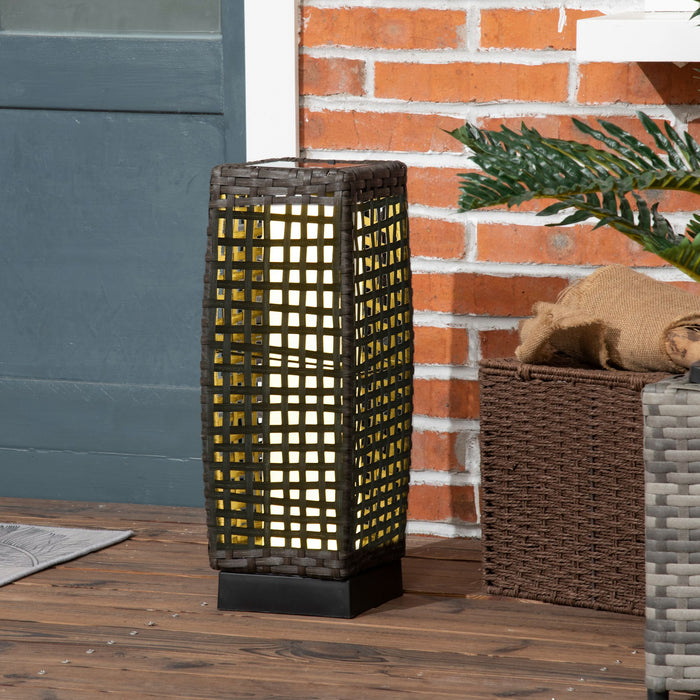 Outdoor Rattan Solar Lantern - Eco-Friendly Brushed PE Wicker with Solar-Powered LED, Auto On/Off - Versatile Lighting for Patio, Garden, and Indoor Spaces, Grey