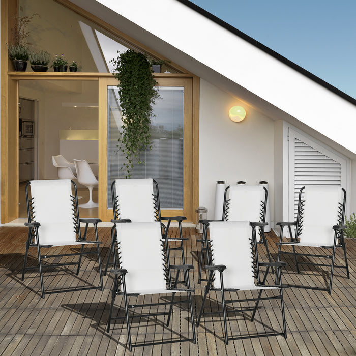 Patio Folding Chair Set of 6 - Garden Portable Chairs with Armrest and Breathable Mesh Fabric - Ideal for Camping and Beach Outings in Cream White