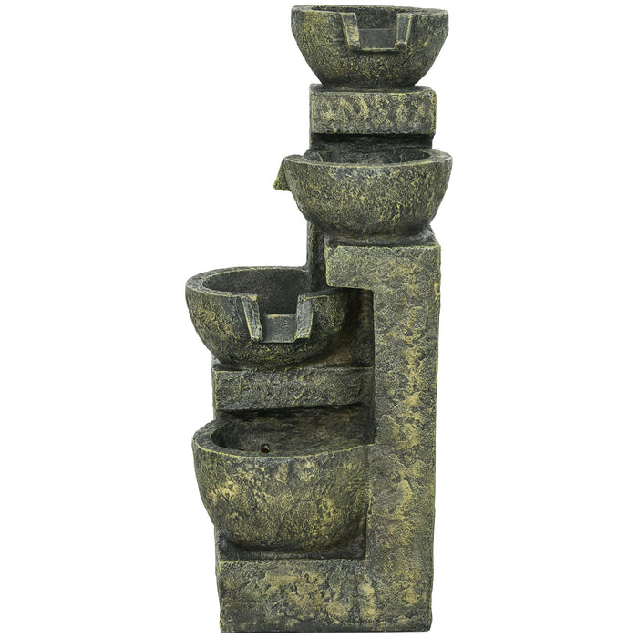 4-Tier Stone-Like Waterfall Fountain - Adjustable Flow Garden Water Feature with Black and Yellow Accents - Soothing Outdoor Decor for Patios and Gardens