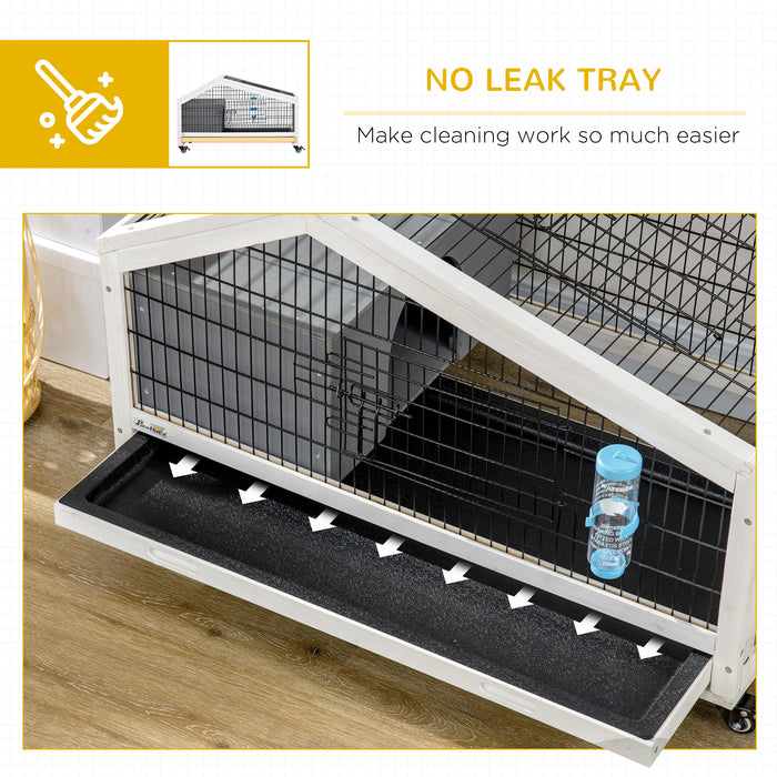 Mobile Small Animal Habitat with Water Dispenser - Wheeled Rabbit Hutch, Guinea Pig Cage with Bunny Run and Easy-Clean Slide-out Tray - Perfect Indoor Home for Little Pets, Dark Grey